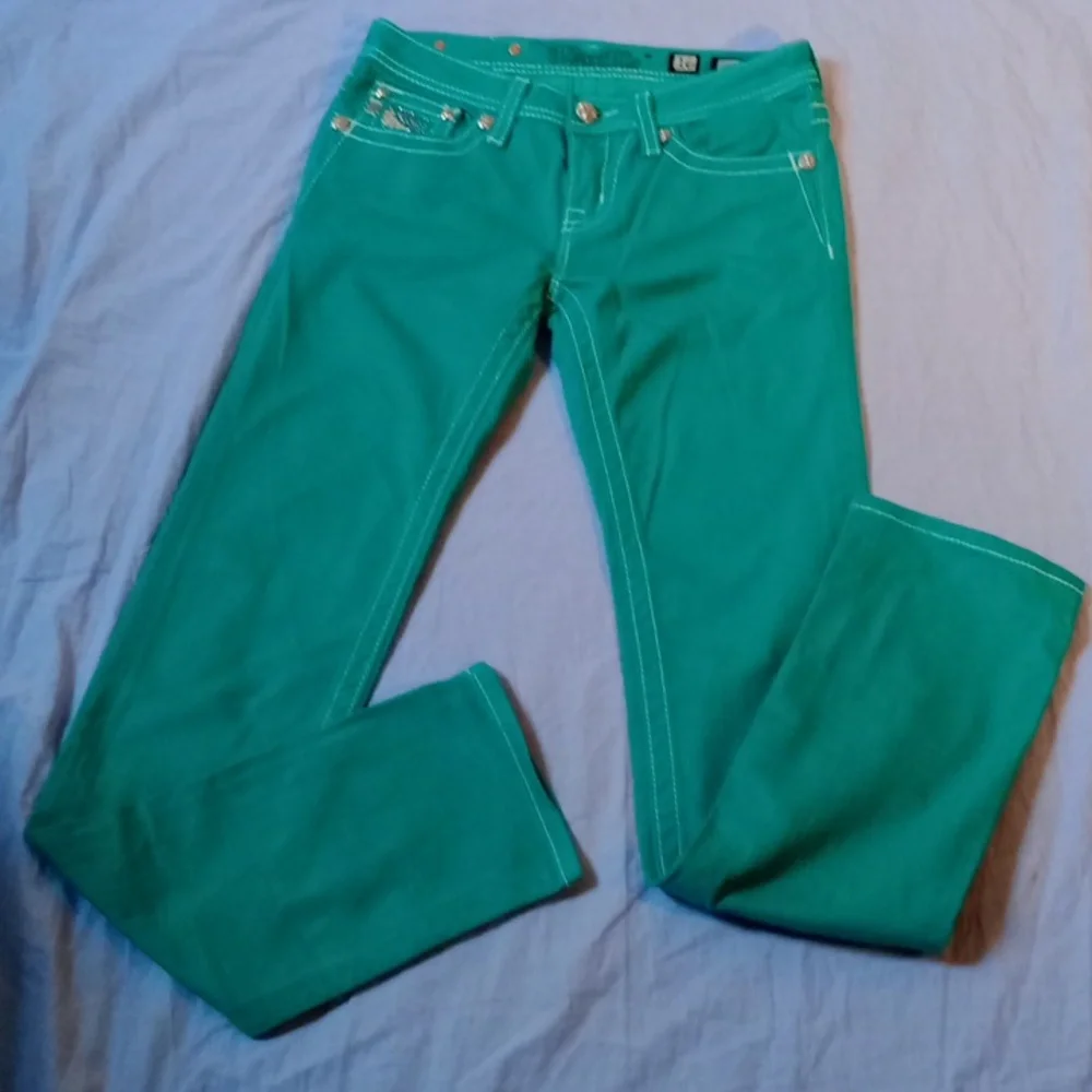 Miss Me Turquoise Denim Jeans 16 Youth - Picture 8 of 14
